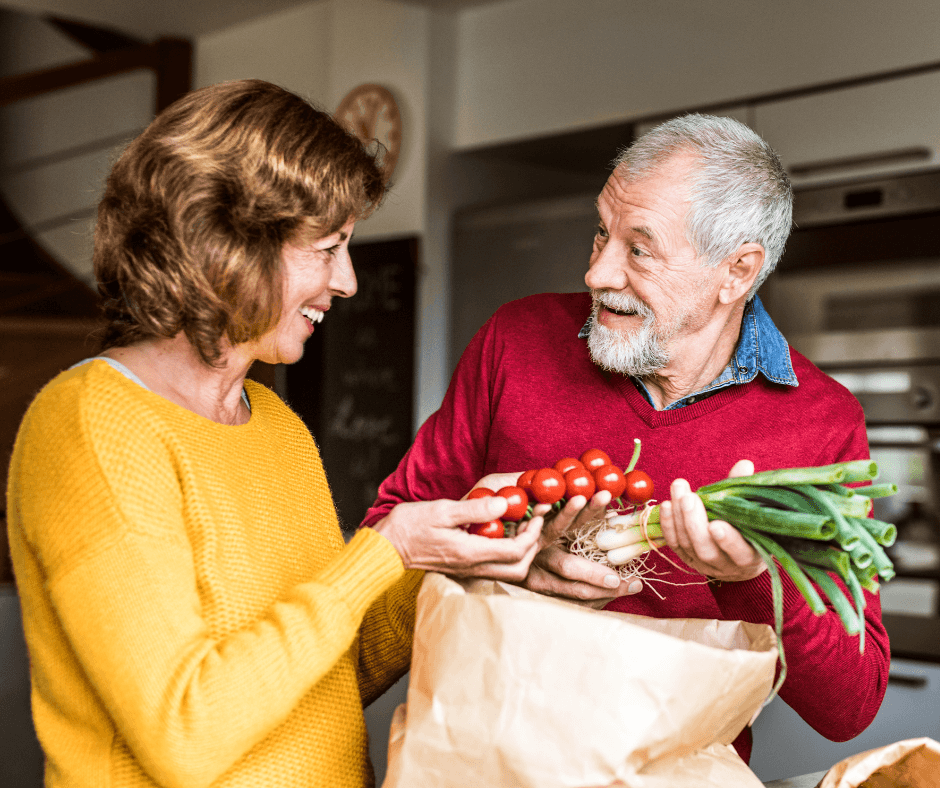 Elderly man excited about vegetables.